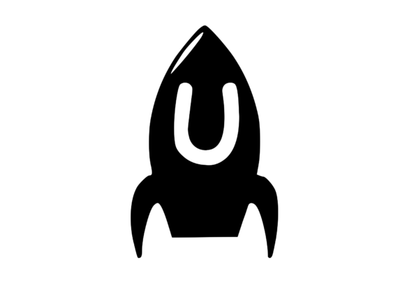 Space Rocket with Playful Mono U for Graphics & Crafts